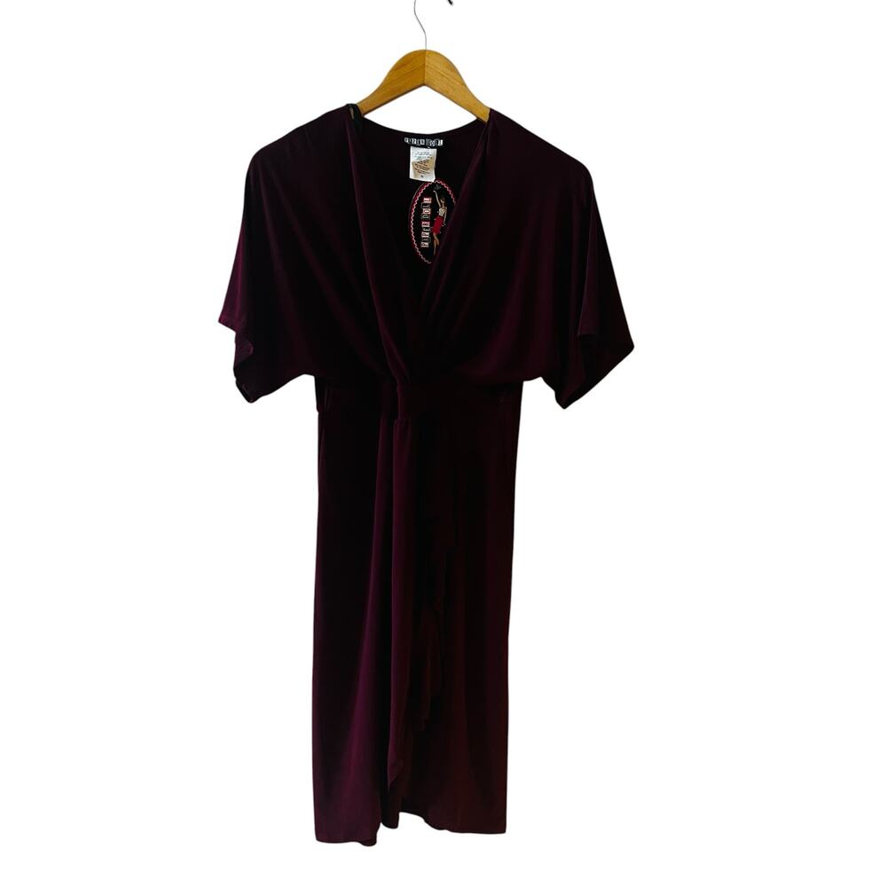 Paper Doll Burgundy Ruffle Trim Short Sleeve Dress Size S Small NWT